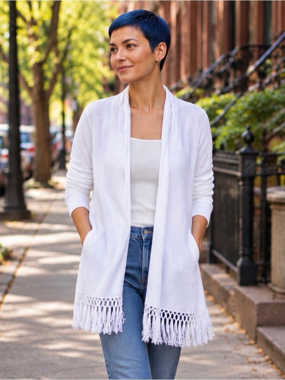 Lilly Pulitzer Tatum Cardigan XS White Fringe Open Knit